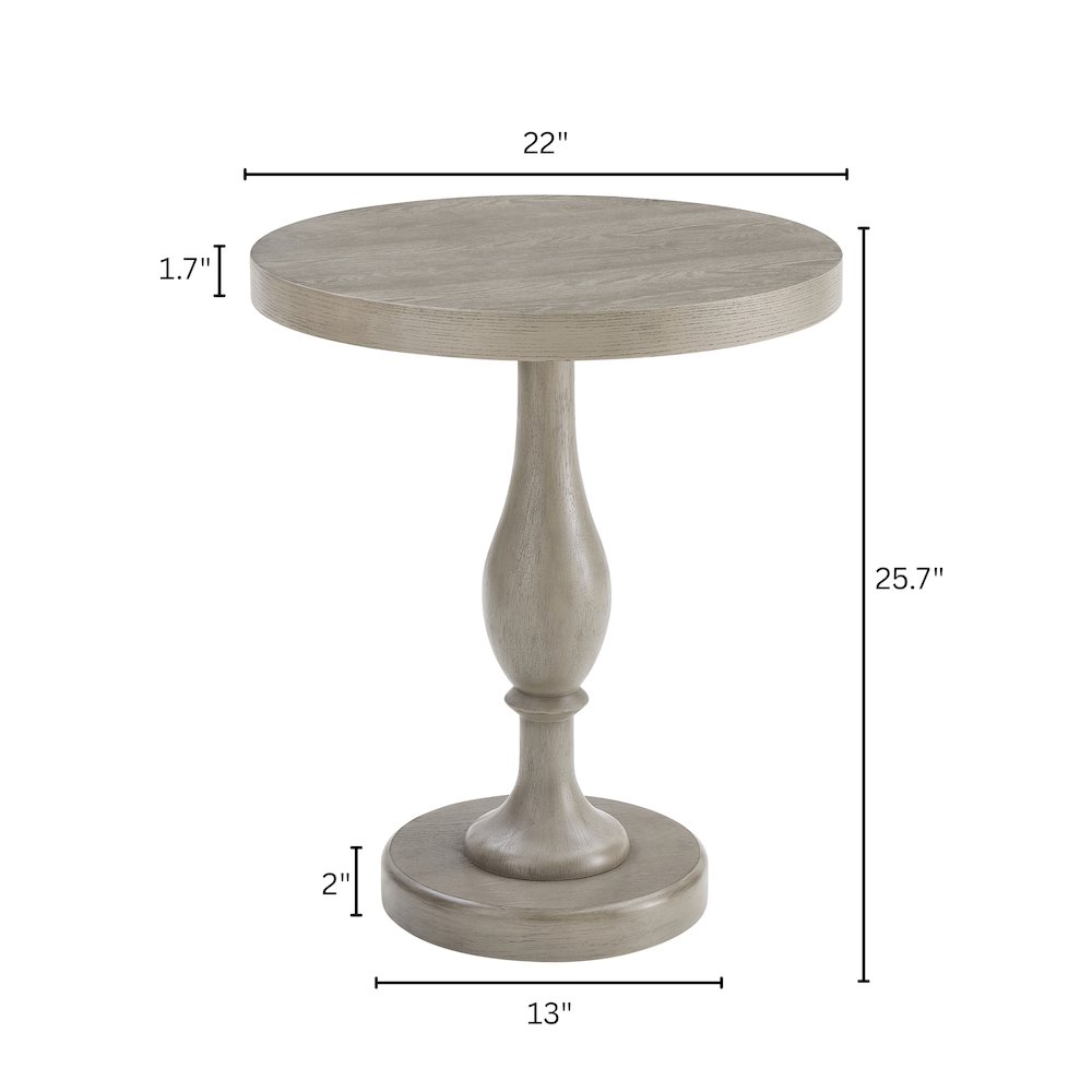 Solmere 22" Round Wood Pedestal End Table, Gray. Picture 8