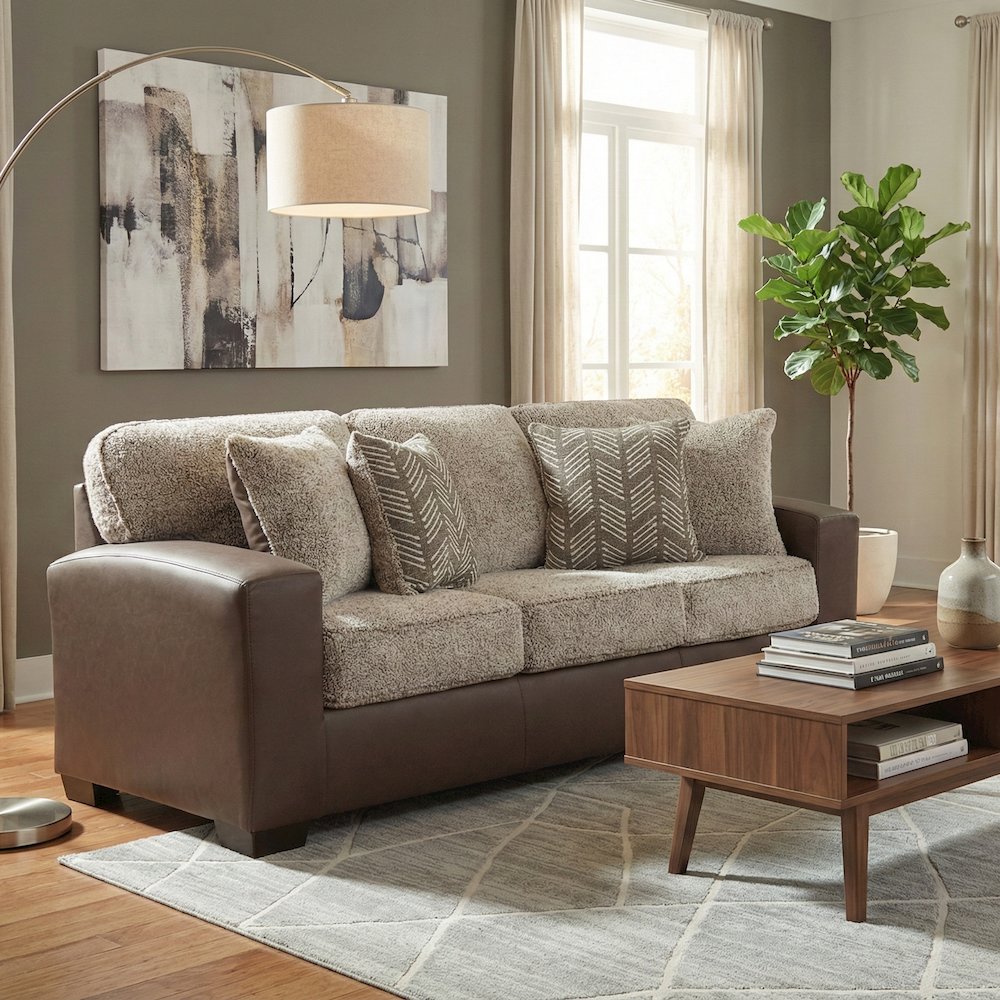 Marvella Living Room Sofa with Chocolate Faux Leather. Picture 4