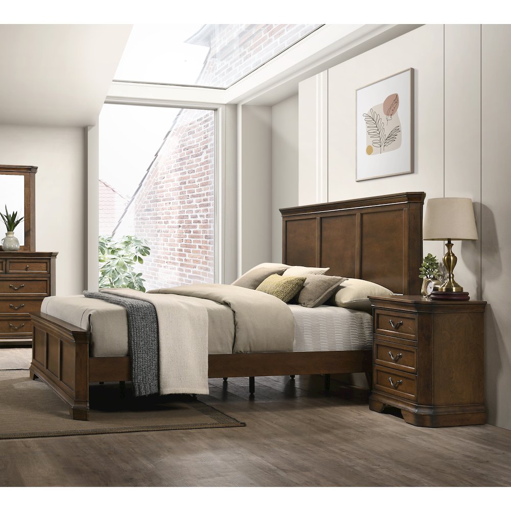 3-Piece Bedroom Set, King Panel Bed and 2 Nightstands, Antique Walnut Finish. Picture 4