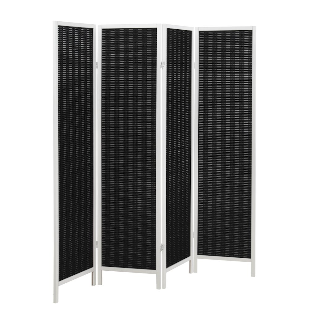 Inkwell 4-Panel Bamboo Room Divider, Folding Screen, Black with White Frame. Picture 1
