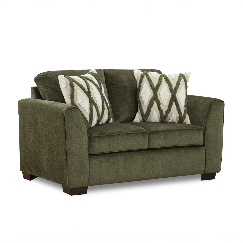 Marvella Living Room Loveseat with Mosswood Chenille Upholstery, Accent Pillows. Picture 1
