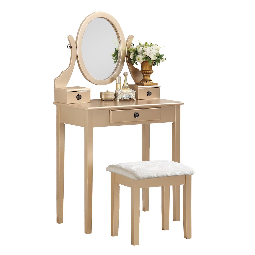 Moniys Wood Makeup Vanity Table and Stool Set, Gold. Picture 6