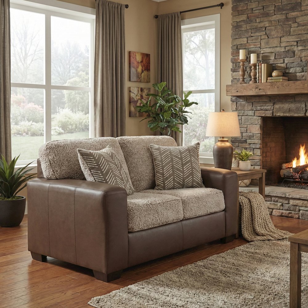Marvella 2-Piece Living Room Sofa and Loveseat Set, Chocolate Faux Leather. Picture 9