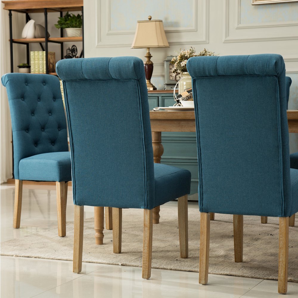 Habit Blue Solid Wood Tufted Parsons Dining Chair ,Set of 2. Picture 6