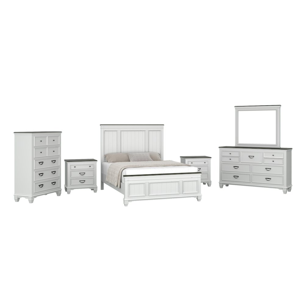 Clelane Wood Bedroom Set Panel Queen Bed, Dresser, Mirror, 2 Nightstands, Chest. Picture 1