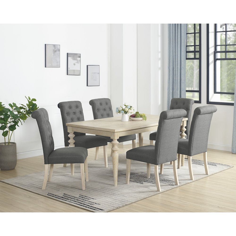 Amonia 7-Pc Dining Set, Turned-Leg Dining Table with 6 Tufted Chairs, Charcoal. Picture 1