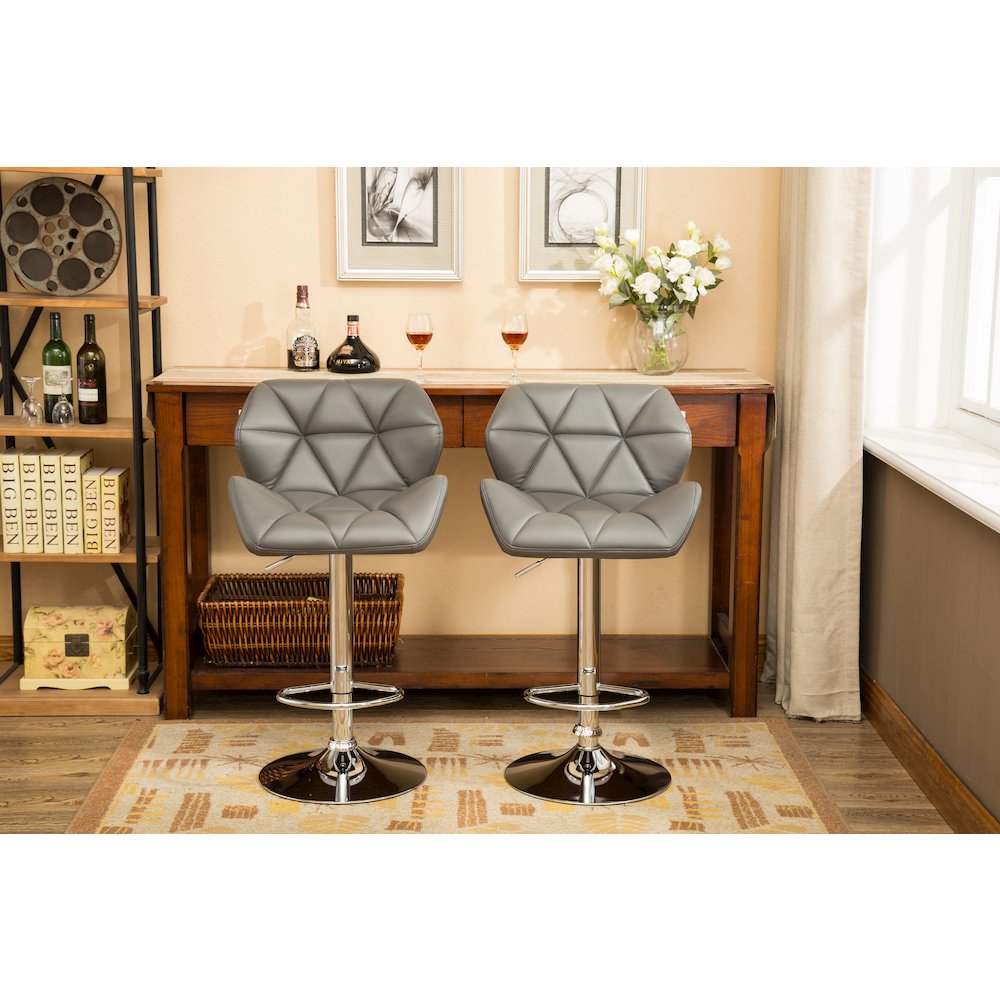 Glasgow Contemporary Tufted Adjustable Height Gray Bar Stools, Set of 2. Picture 4