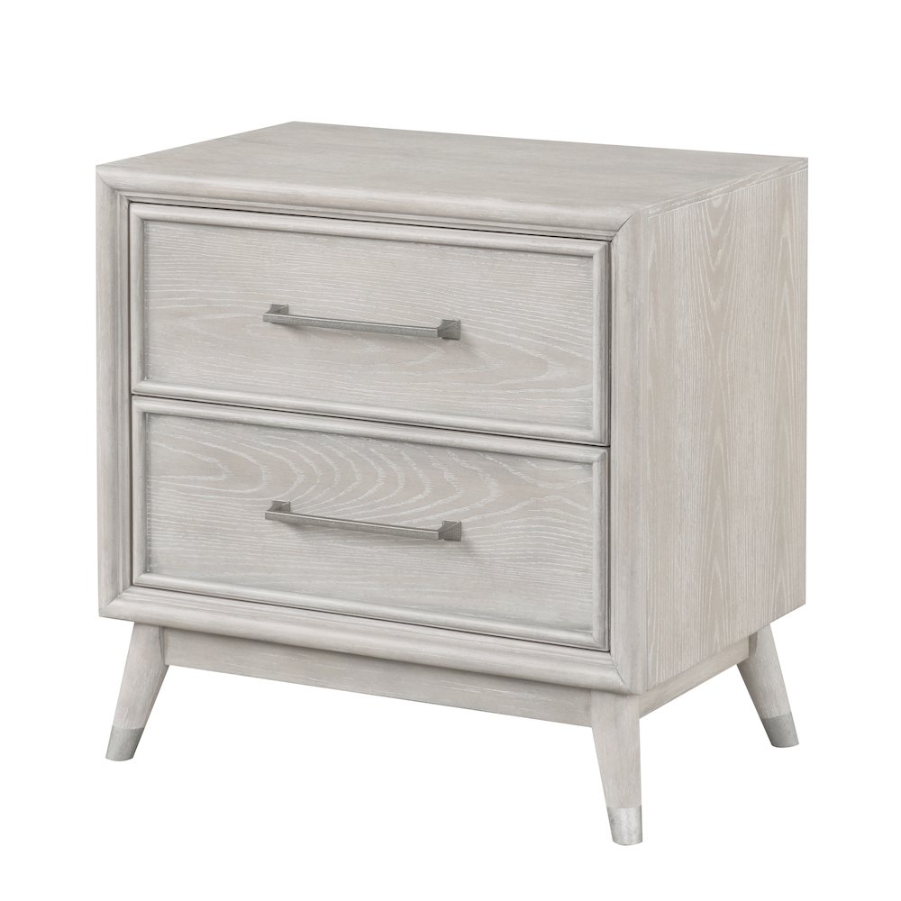 Seluna 2-Drawer Bedroom Nightstand with built-in USB port, Gray Oak Finish. Picture 1