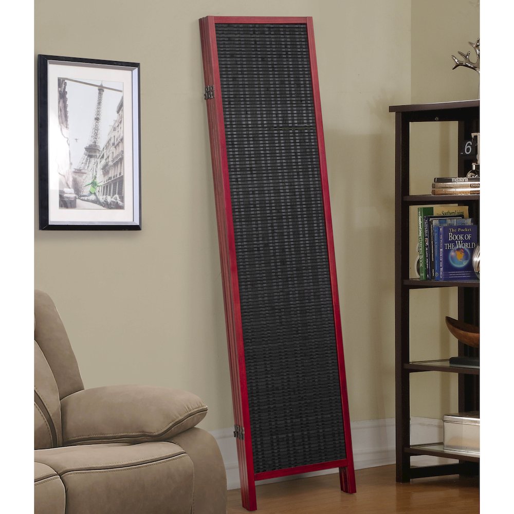 Inkwell 4-Panel Bamboo Room Divider, Folding Screen, Black with Red Frame. Picture 6
