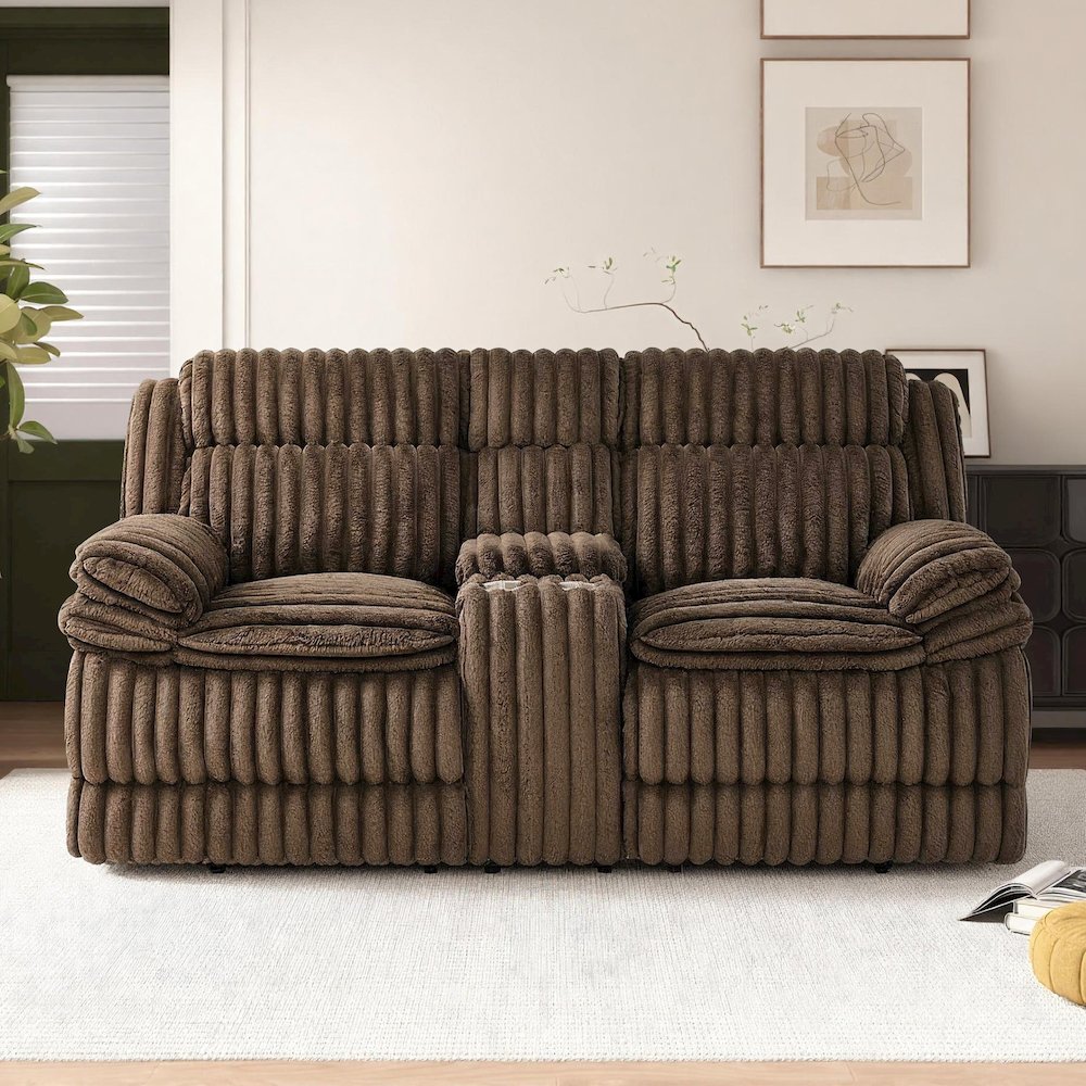 Ardello Manual Reclining Loveseat with Wide-Wale Corduroy, Storage Console. Picture 6