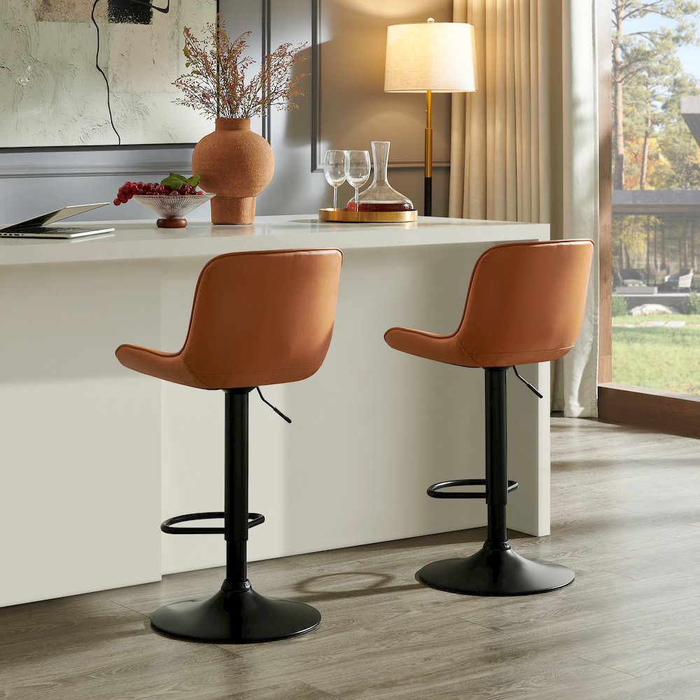 Kovyn Contemporary Adjustable Barstool with Faux Leather Swivel Seats, Set of 2. Picture 4