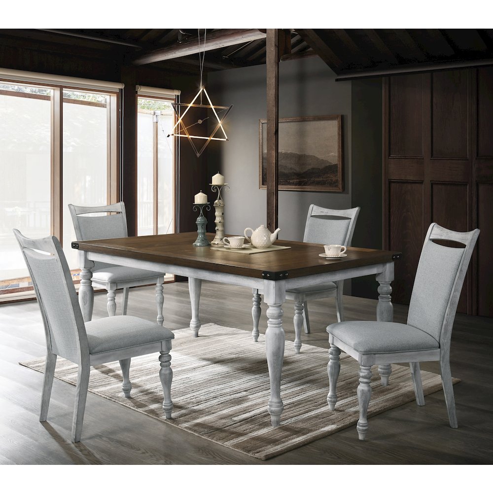 Salines 5 Piece Dining Table Set with 4 Upholstered Chairs, Rustic White and Oak. Picture 2