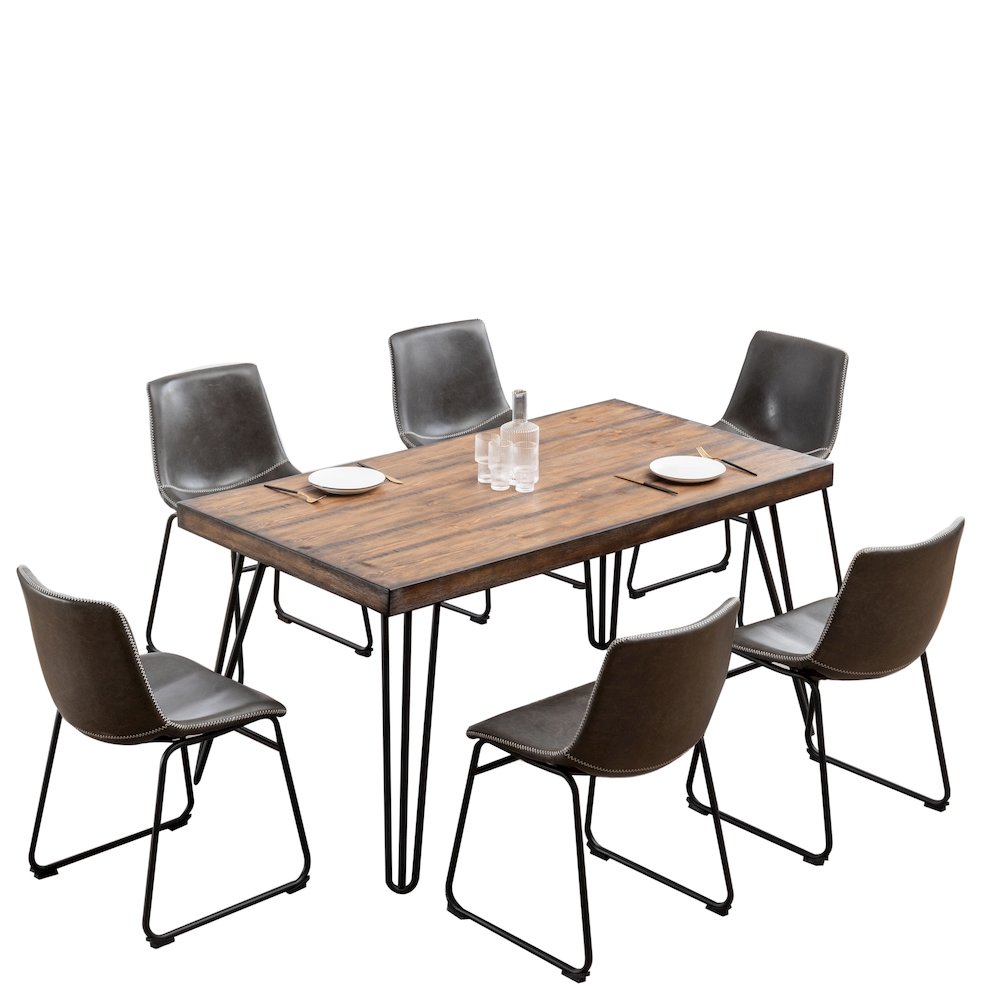 Aryven 7-Pc Dining Set with Rustic Dark Pine Table and 6 Chairs in Antique Gray. Picture 1