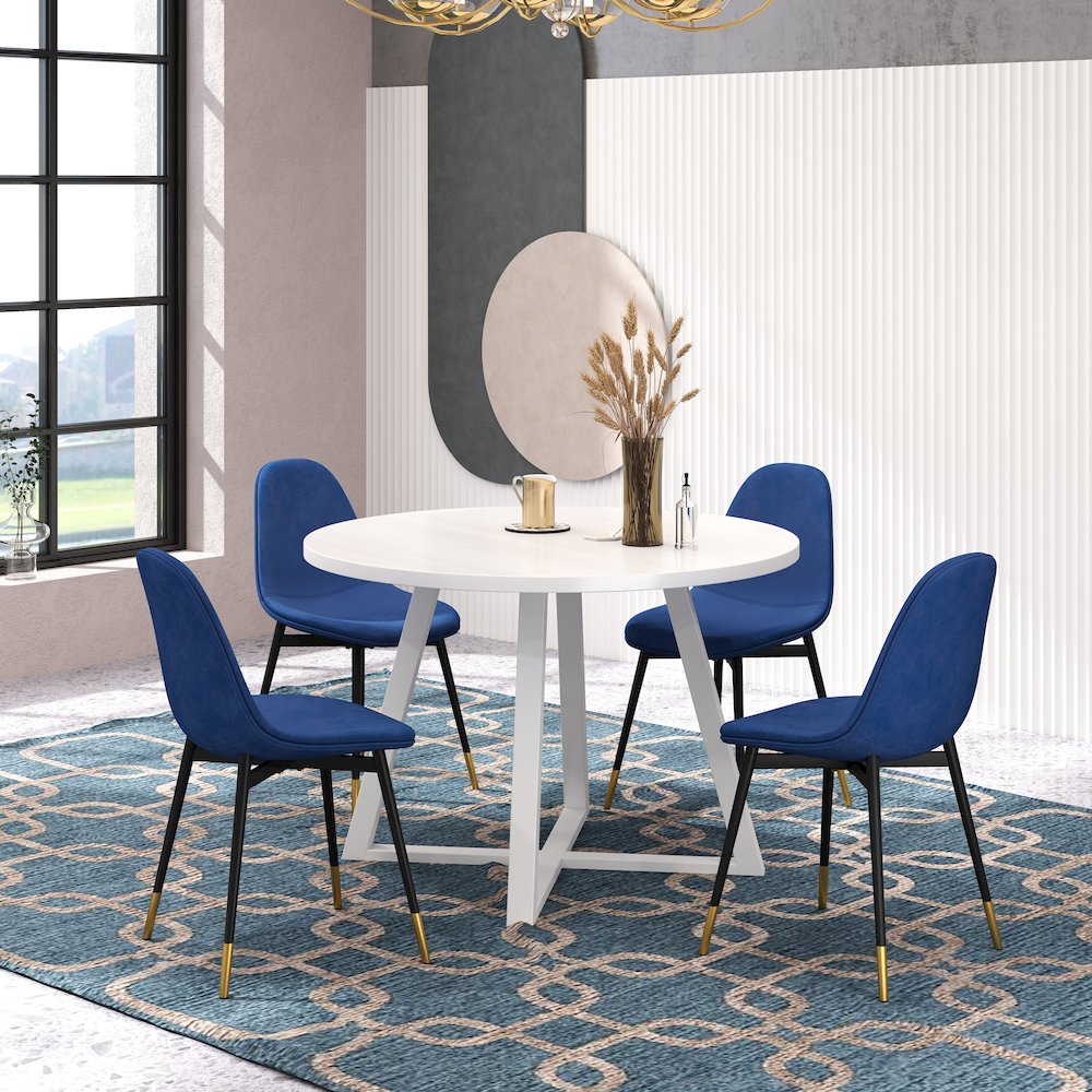 Evatt 5-Piece Round Dining Set, Trestle Round Table with 4 Stylish Chairs, Blue. Picture 2