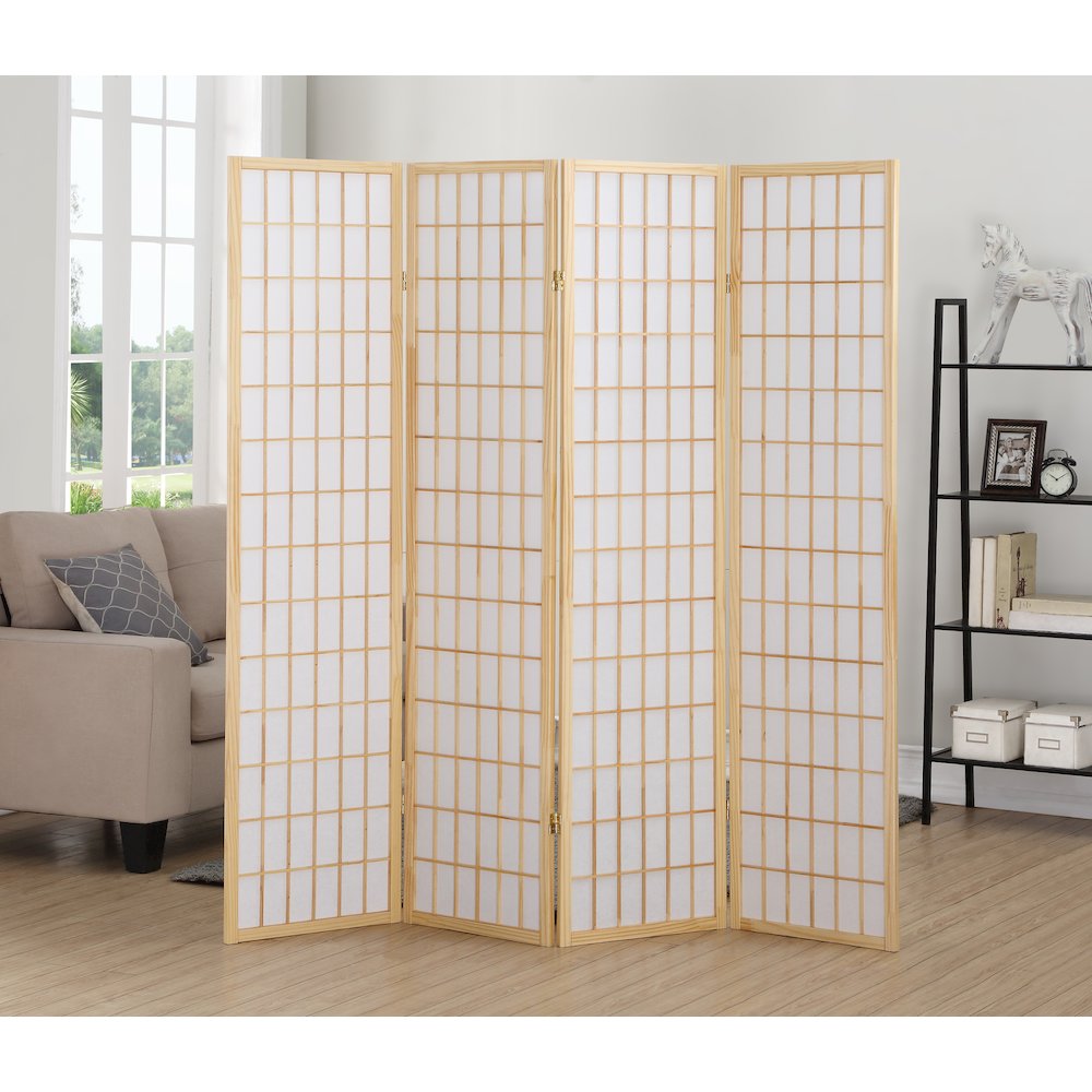 Japp 4 Panel Oriental Shoji Screen / Room Divider, Natural. Picture 2