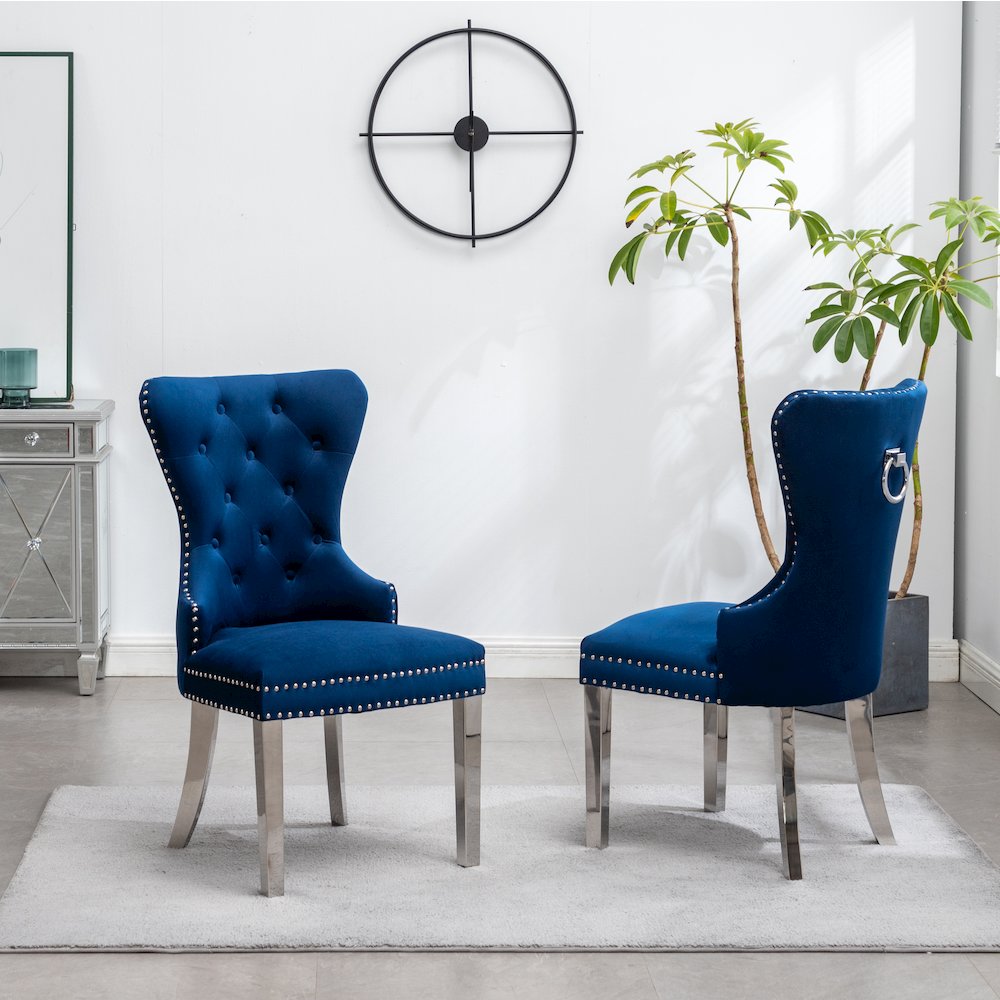 Vogel 5-Piece Round Dining Set, Pedestal Dining Table with 4 Chairs, Blue. Picture 9