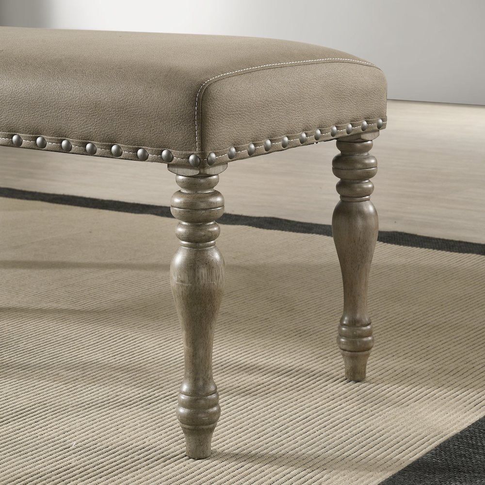 8-Piece Extendable Table with Nailhead Bench and Armchairs Dining Set, Driftwood. Picture 20