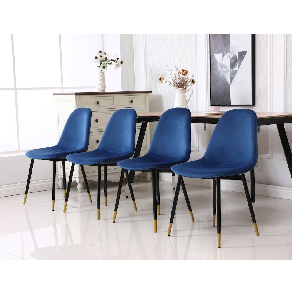 Lassan Contemporary Fabric Dining Chairs, Set of 4, Blue. Picture 2