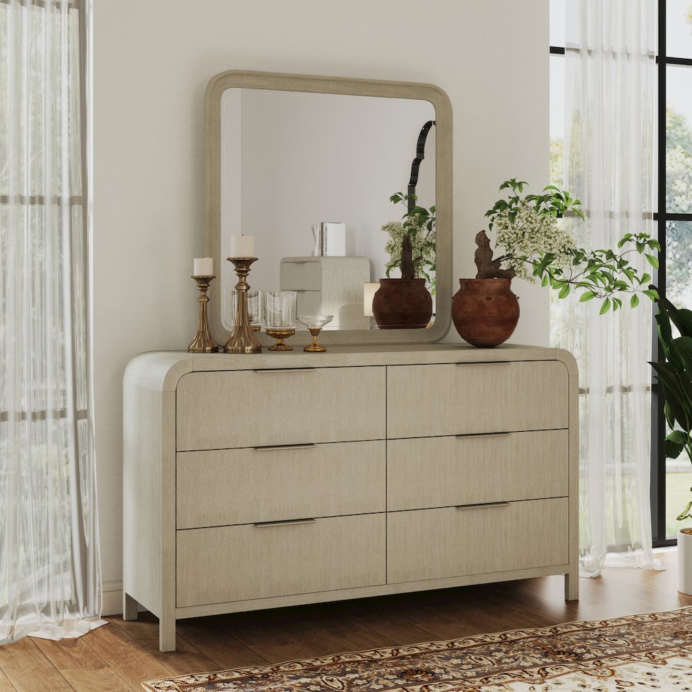 Tavari 5-PC Queen Bedroom Set, Bed, Dresser, Mirror, Two Nightstands, Light Gray. Picture 8