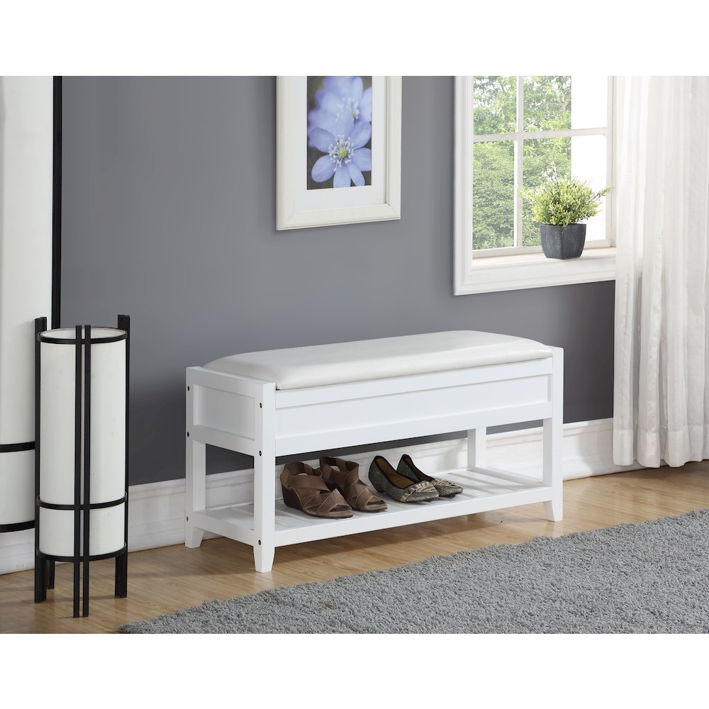 Rouen Clean White Seating Bench with Shoe Storage. Picture 3