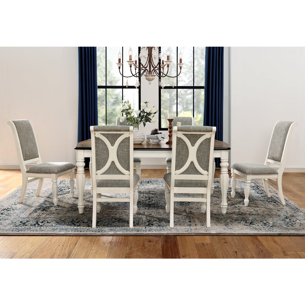 Belleza French Country 7-PC Dining Set in Antique White and Weathered Oak Finish. Picture 3