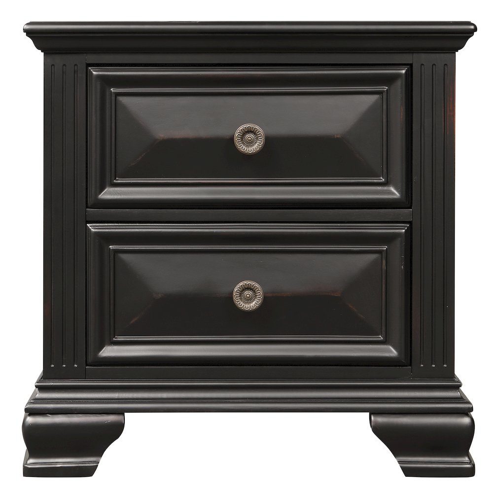 Vintage Black Wood Bedroom Set, King Panel Bed, Dresser, Mirror, 2 Nightstands. Picture 12