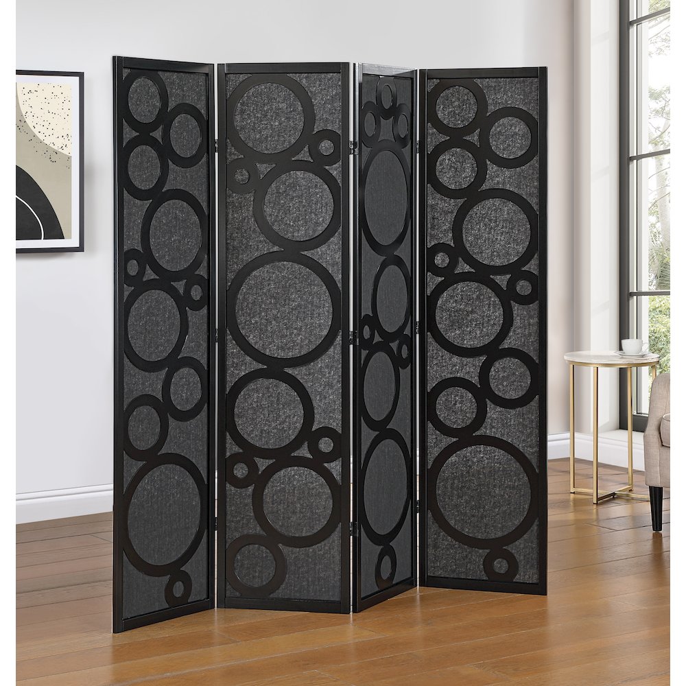 4-Panel Room Divider, Decorative Folding Freestanding Privacy Screen, Black. Picture 2