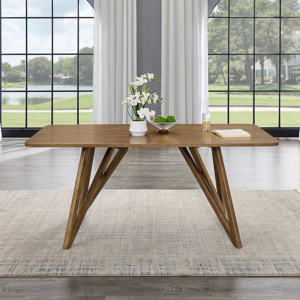 Axler 7-Piece Dining Set,Tripod-Cross DiningTable with 6Stylish Chairs,Light Oak. Picture 6