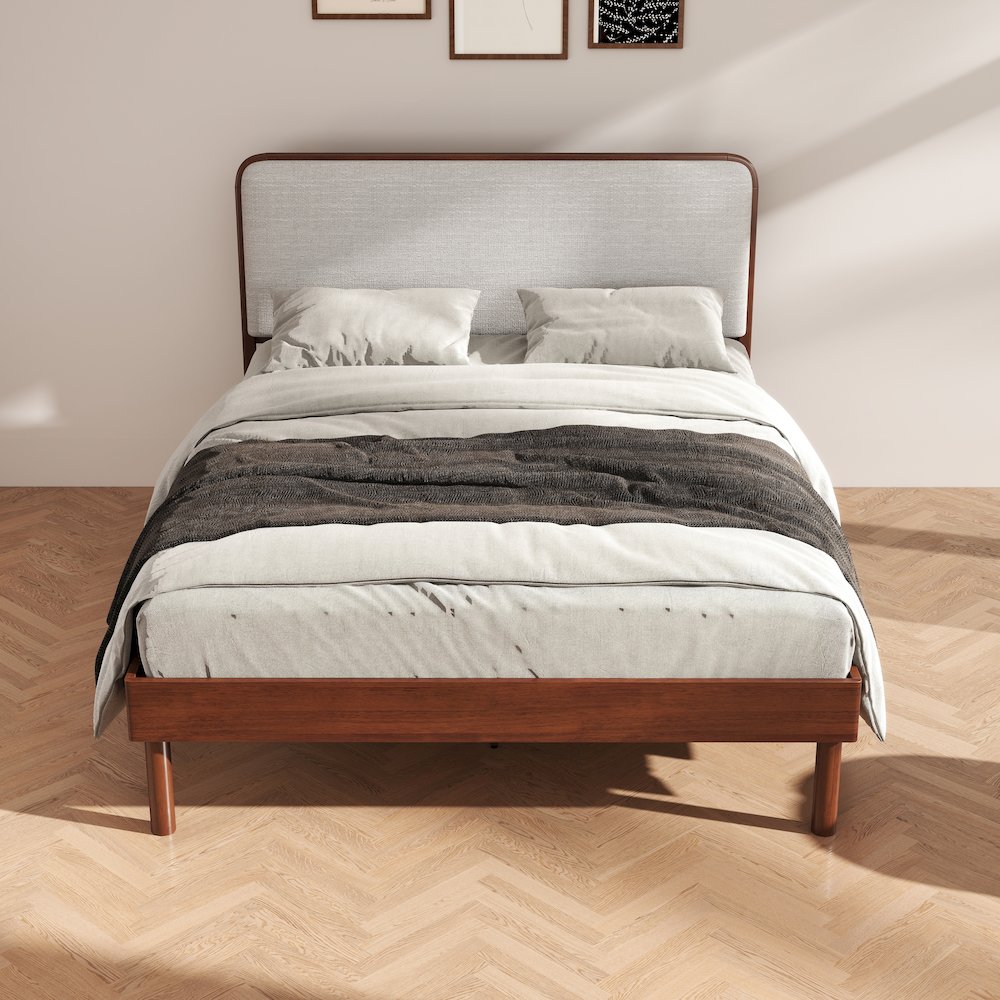 Wyller Rubberwood Platform Bed, Natural Walnut Finish, Queen. Picture 3