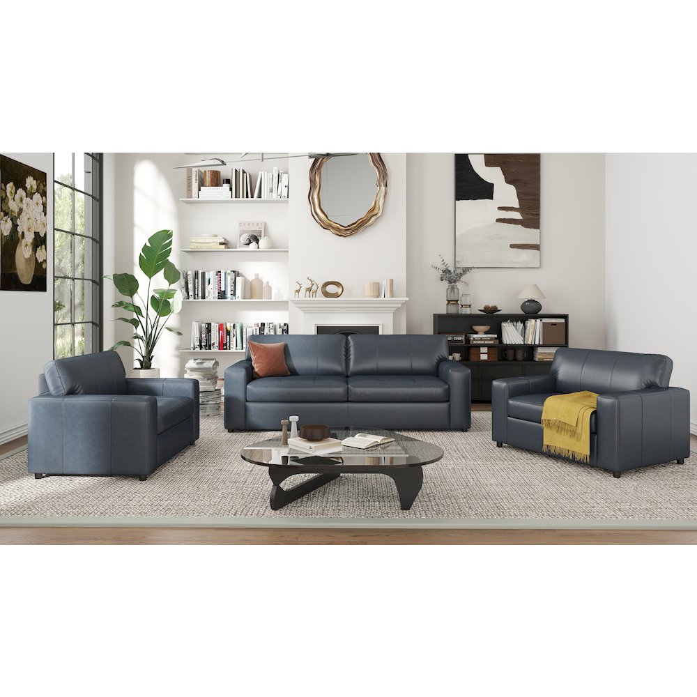 Sakan Leather Upholstered 3-Piece Living Room Set, Sofa and 2 Cutler Chairs. Picture 2