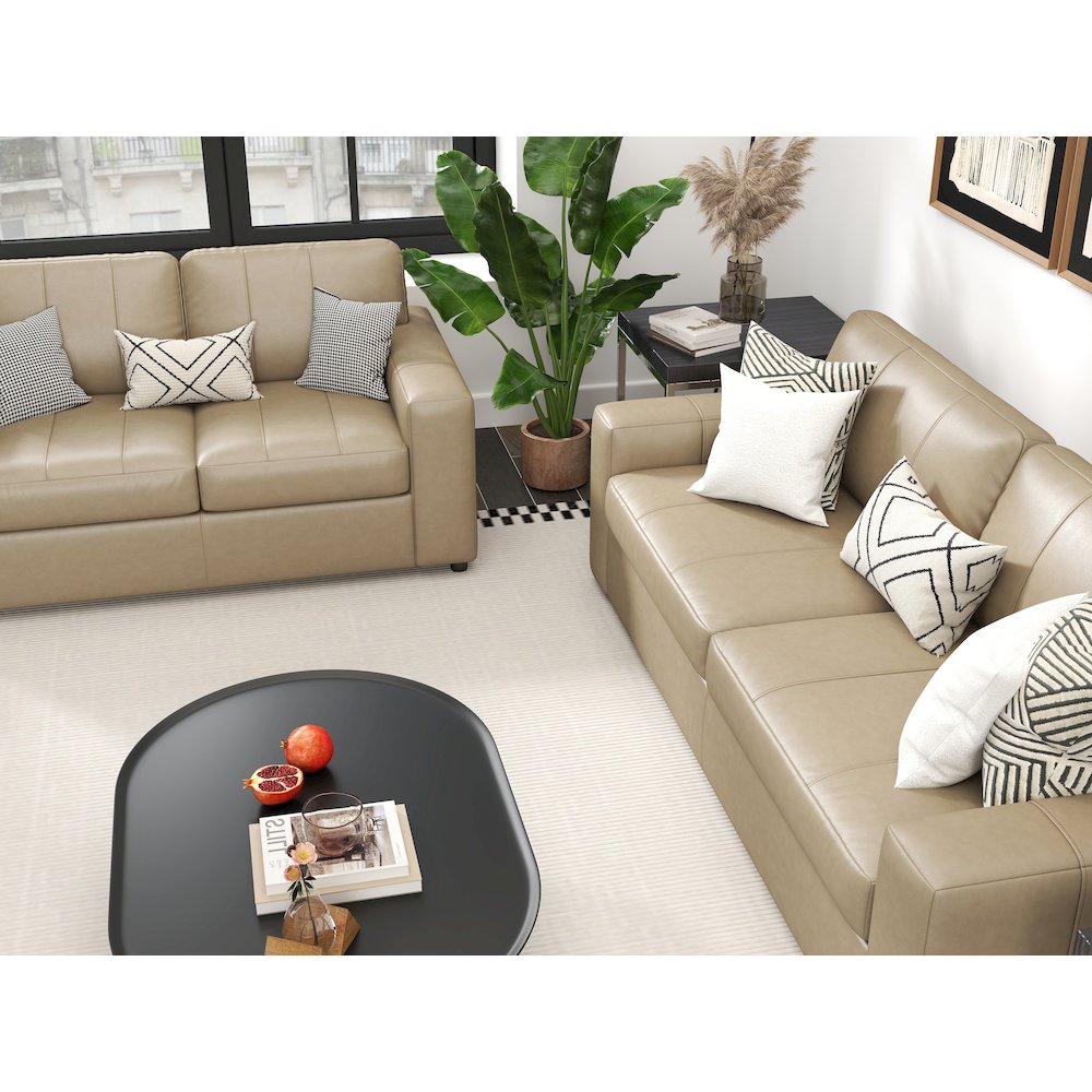 Sakan Leather Upholstered 2-Piece Living Room Set, Sofa and Loveseat, Beige. Picture 6