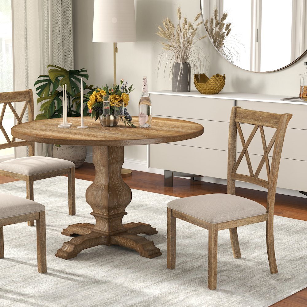 Havre Dining Set, Pedestal Round Table with 4 Chairs. Picture 1