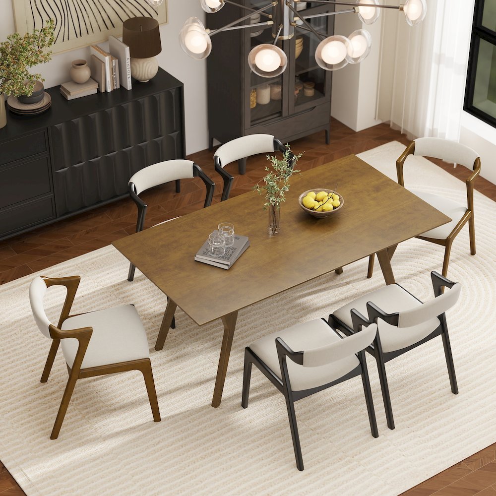 Lavin Modern 7-Piece Dining Set, Dining Table with 2 Walnut and 4 Black Chairs. Picture 5