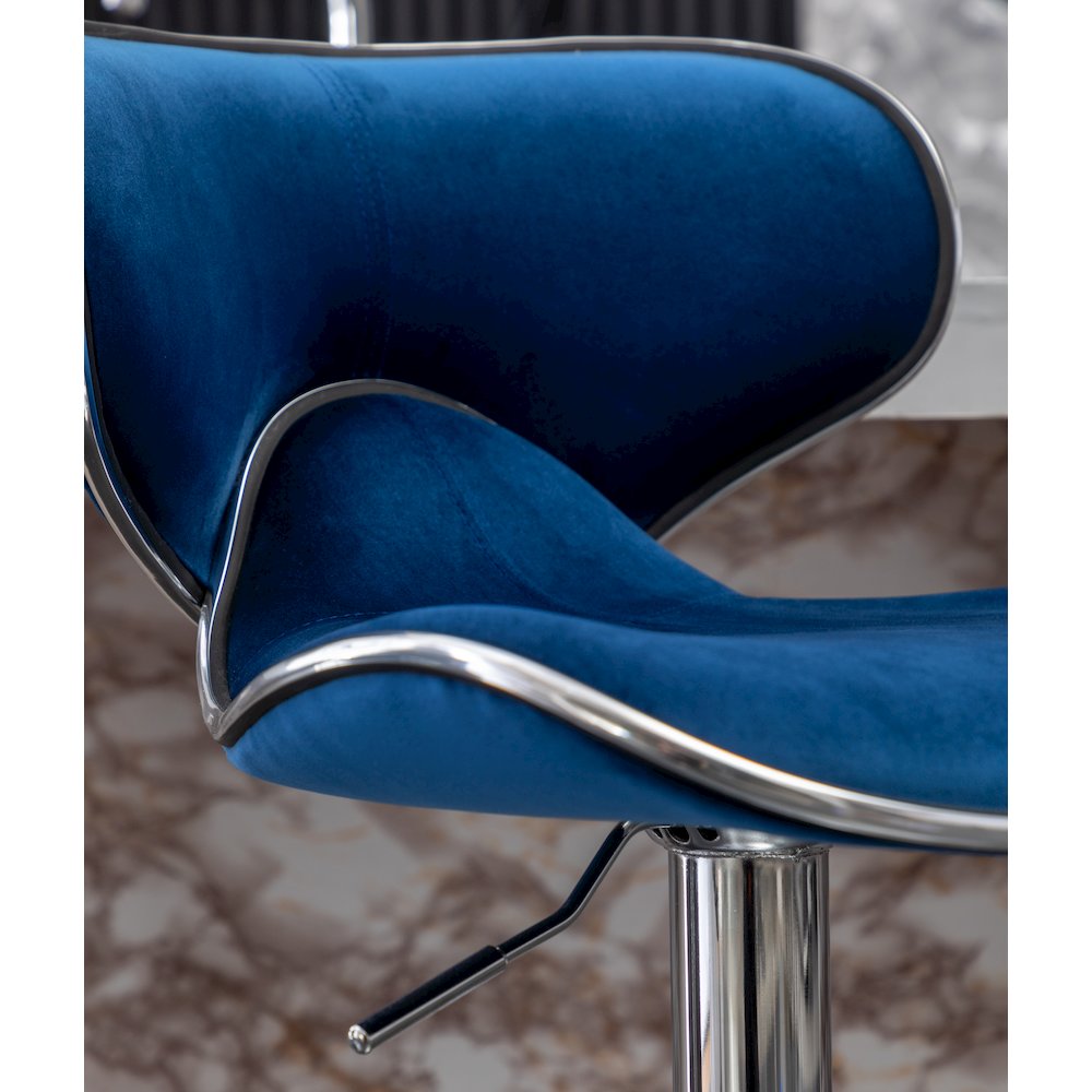 Masaccio Velvet Upholstered Adjustable Swivel Barstool, Set of 2, Blue. Picture 10