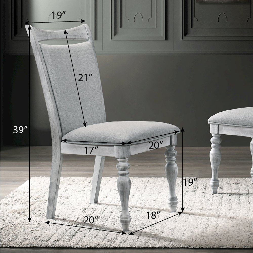 Iris 5-Pc Dining Set Pedestal Table with 4 Chairs, Weathered White and Gray. Picture 8