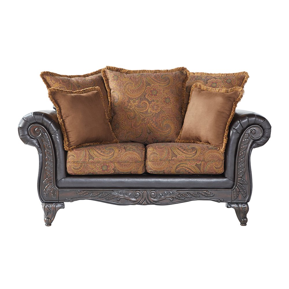 San Marino 2-Tone Chocolate Microfiber Loveseat, Made in USA. Picture 1