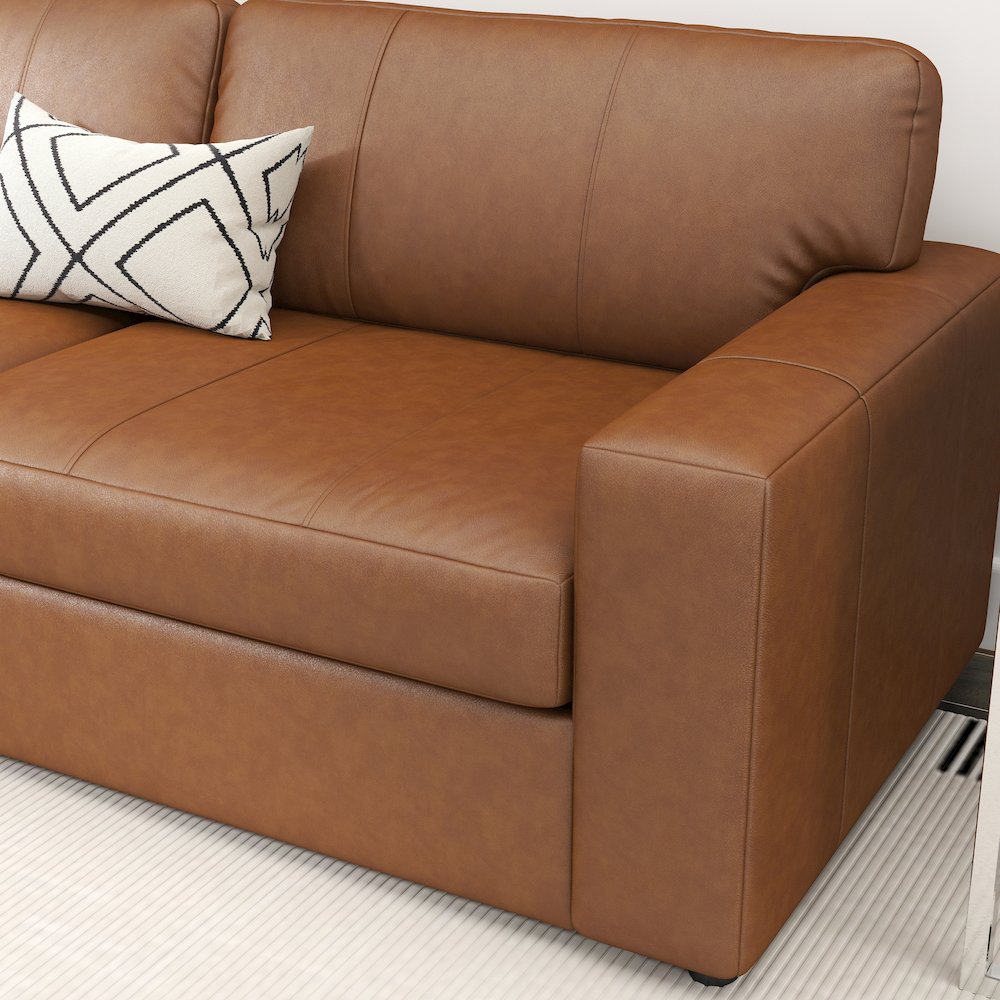 Sakan Leather Upholstered Sofa, Caramel. Picture 6