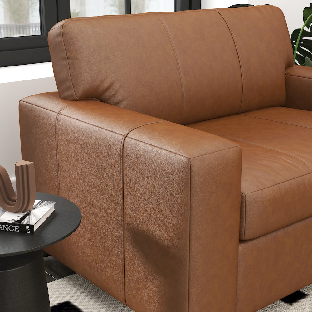 Sakan Leather Upholstered Cutler Lounge Chair, Caramel. Picture 4