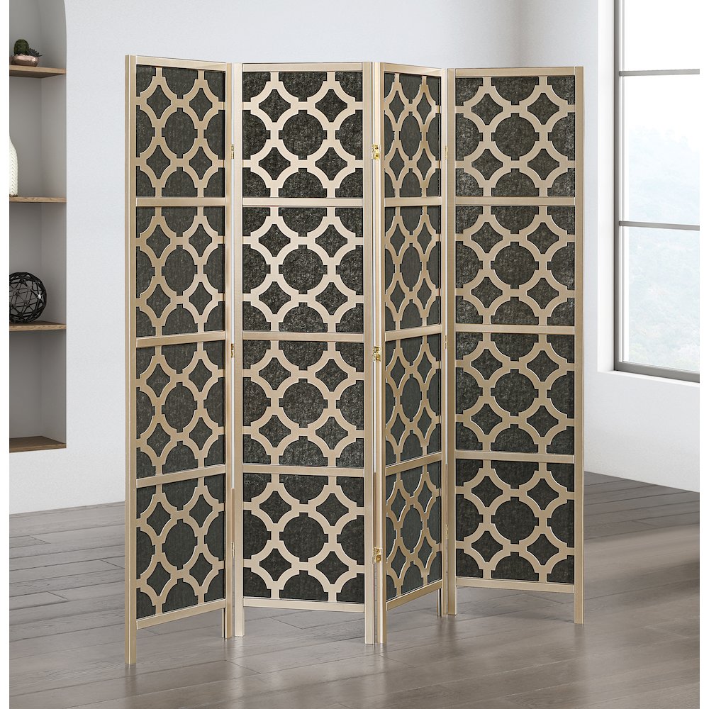 4-Panel Room Divider, Decorative Folding Freestanding Privacy Screen, Gold. Picture 2