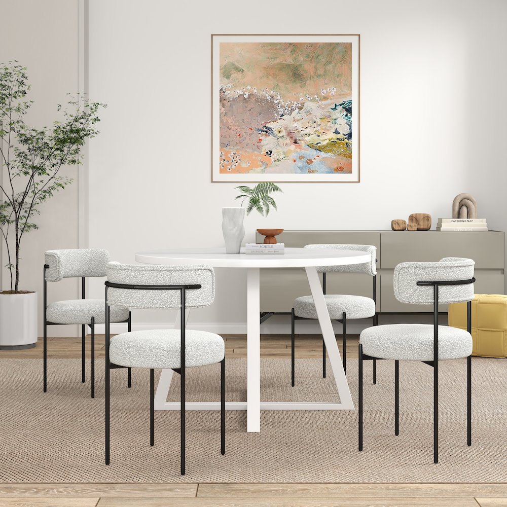 Durban 5-Pc Round Dining Set, Trestle Dining Table with 4 Boucle Chairs. Picture 2
