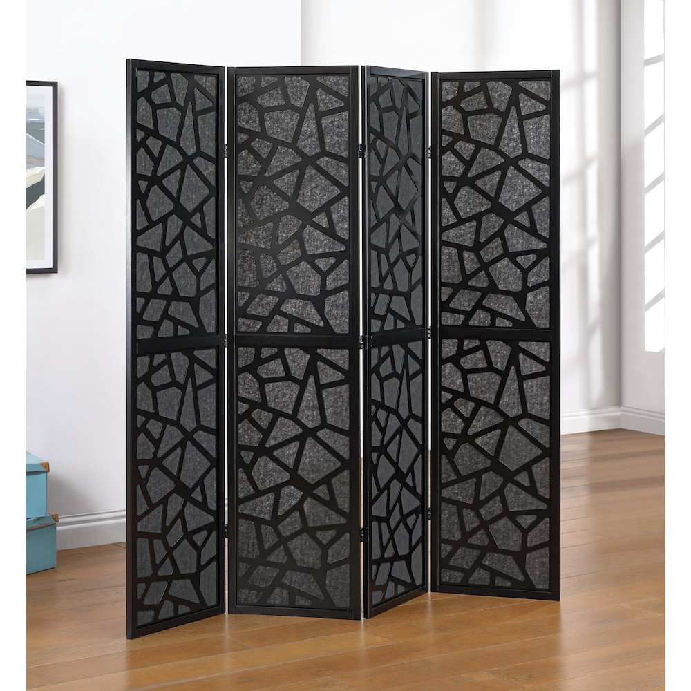 Aurra 4-Panel Wood Room Divider, Folding Portable Partition Screen, Black. Picture 2