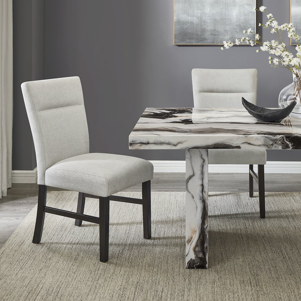 Cavira Modern Faux Marble Dining Table with 4 Chairs and Bench. Picture 5