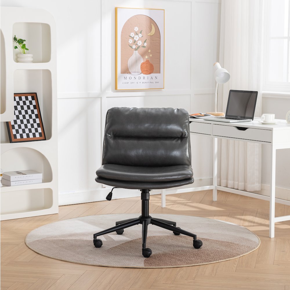 Bizerte Adjustable Swivel Criss Cross, Wide Seat Office or Vanity Chair, Gray. Picture 3