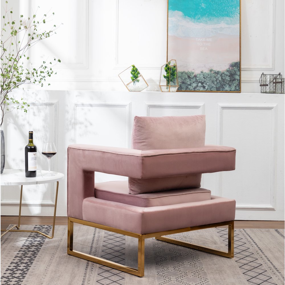 Lenola Contemporary Upholstered Accent Arm Chair, Pink. Picture 5