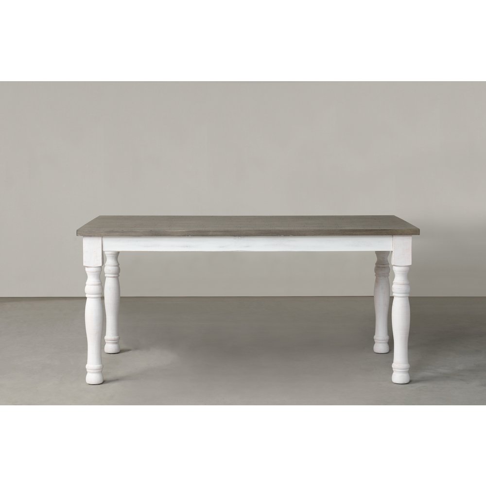 Ebret Farmhouse Two-tone Distressed Wood Dining Table, Brown and White. Picture 4