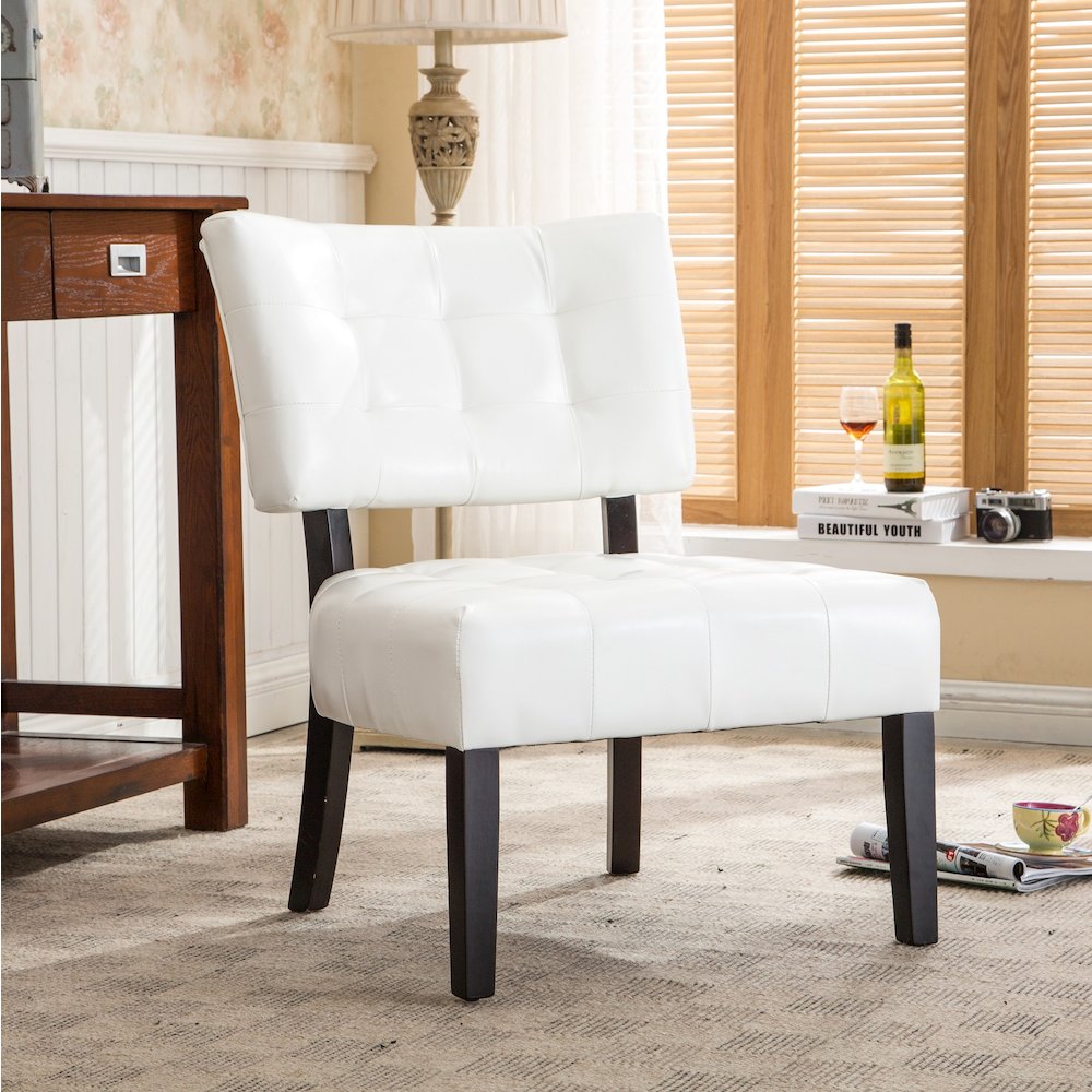 Movile Blended Leather Tufted Accent Chair with Oversized Seating, Ivory. Picture 2
