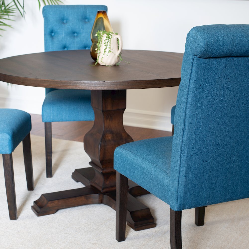 Kerbau 5-Pc Dining Set, Pedestal Round Table with 4 Stylish Chairs, Blue. Picture 6