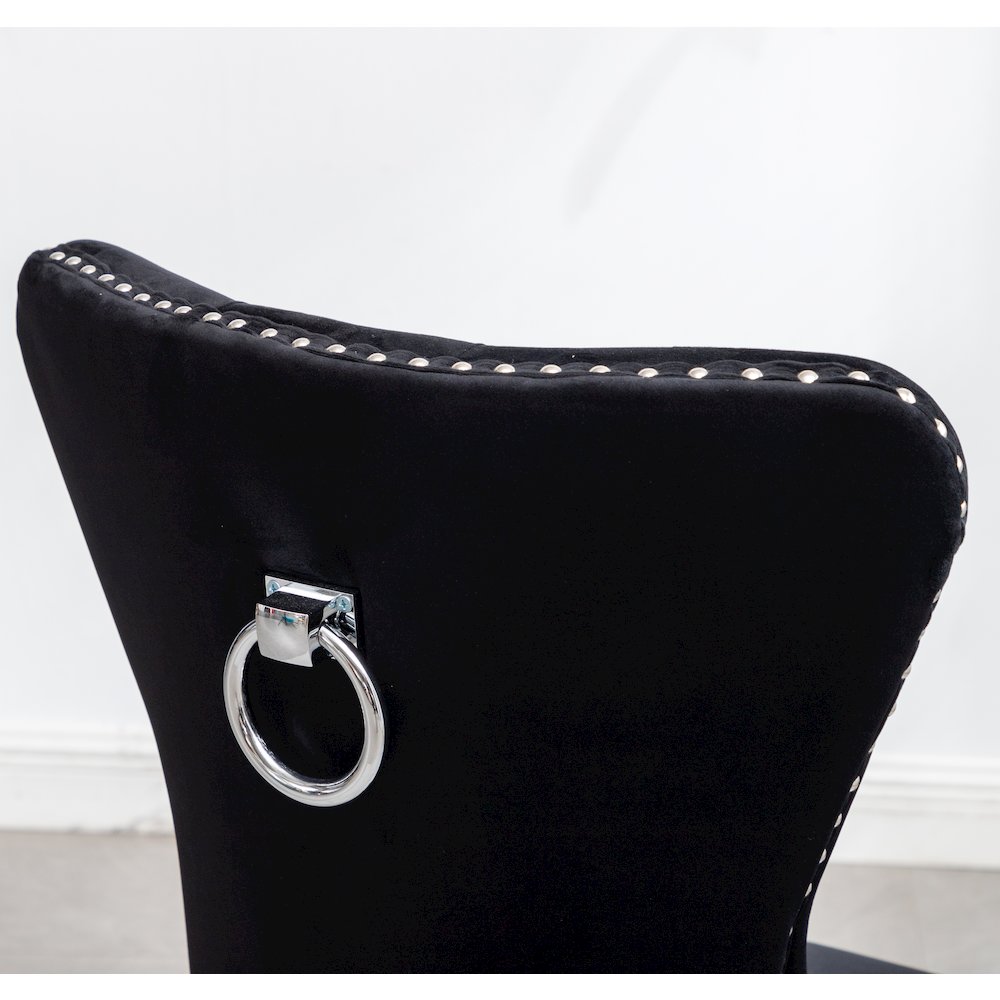 Montura Contemporary Tufted Velvet Chair with Nailhead Trim, Set of 2, Black. Picture 13