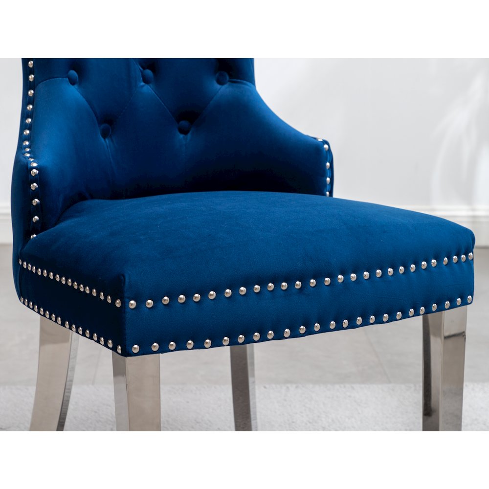 Montura Contemporary Tufted Velvet Chair with Nailhead Trim, Set of 2, Blue. Picture 8