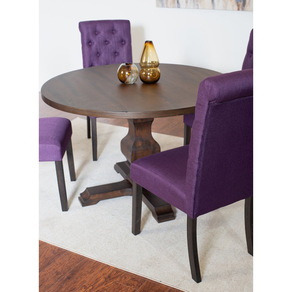 Kerbau 5-Pc Dining Set, Pedestal Round Table with 4 Stylish Chairs, Purple. Picture 3
